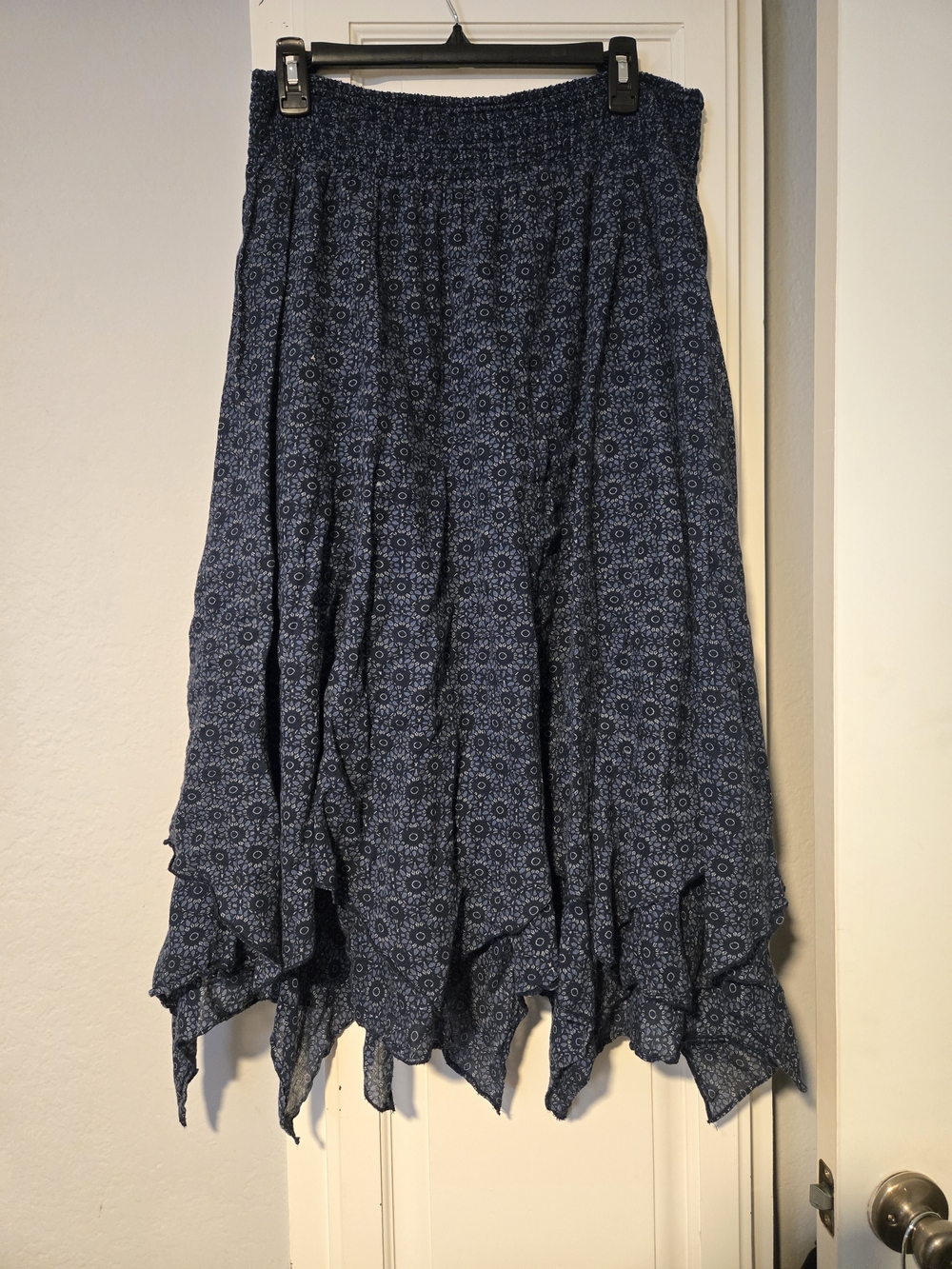 Blue Patterned Handkerchief Hem Skirt